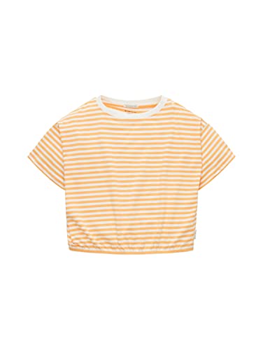 TOM TAILOR Mädchen 1036154 Kinder Cropped T-Shirt mit Streifen, 31815-Orange Off White Stripe, 140 von TOM TAILOR