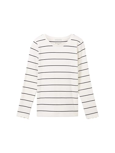 TOM TAILOR Mädchen 1037412 Langarmshirt mit Streifen, 32538-off White Dark Blue Stripe, 104/110 von TOM TAILOR