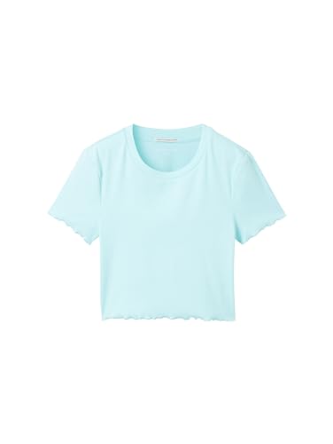 TOM TAILOR Mädchen Kinder Basic T-Shirt mit Rippstruktur, soft blue lagoon, 164 von TOM TAILOR