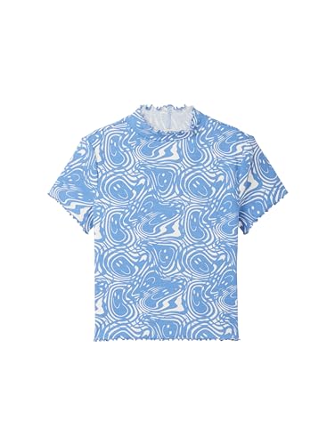 TOM TAILOR Mädchen Kinder Cropped T-Shirt mit Rippstruktur & Muster, 34806 - Wavy Happy Blue Design, 164 von TOM TAILOR