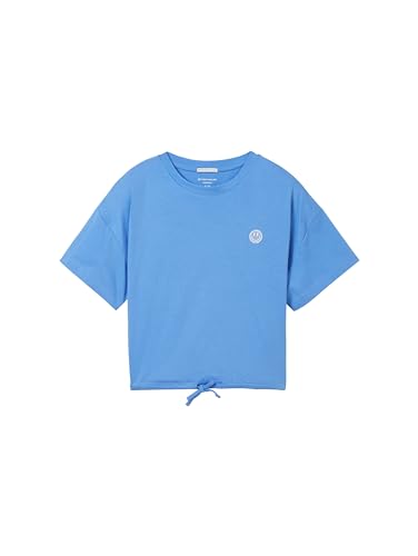 TOM TAILOR Mädchen Kinder Cropped T-Shirt mit Smily-Print & Kordelzug, 18712 - Sicilian Blue, 164 von TOM TAILOR