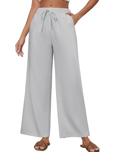 TOMEEK Leinenhose Damen Sommer Weite Lose Hosen Damen mit Elastischem Bund Freizeithose Casual Lockere Weites Bein mit Taschen Sommerhose(Grau,L) von TOMEEK