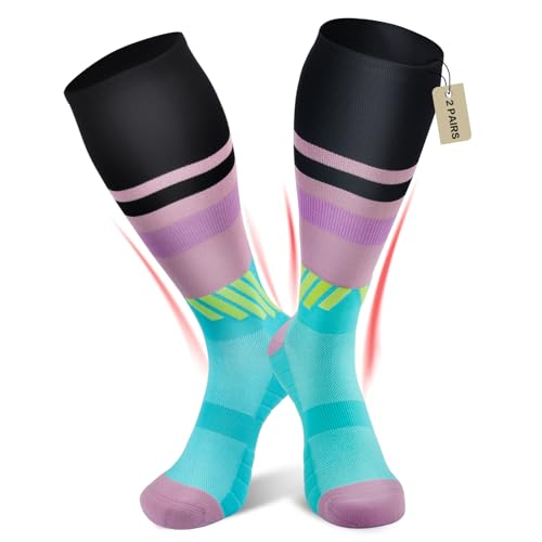 2 Paar Kompressionsstrümpfe Damen und Herren, Kompressionssocken Trombosestruempfe Damen Flug Compression Socks für Sport, Laufen, Reisen (DE/NL/SE/PL, Numerisch, 38, 42, Regular, Regular, Blau) von TOMILIOLD