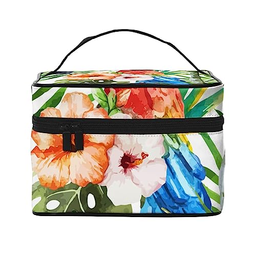 Hibiskus Blumen und Seerosen Kosmetiktasche Make-up Tasche Reise Kosmetiktaschen für Frauen Kulturbeutel, Hibiskus und Papageien, Einheitsgröße von TOMPPY