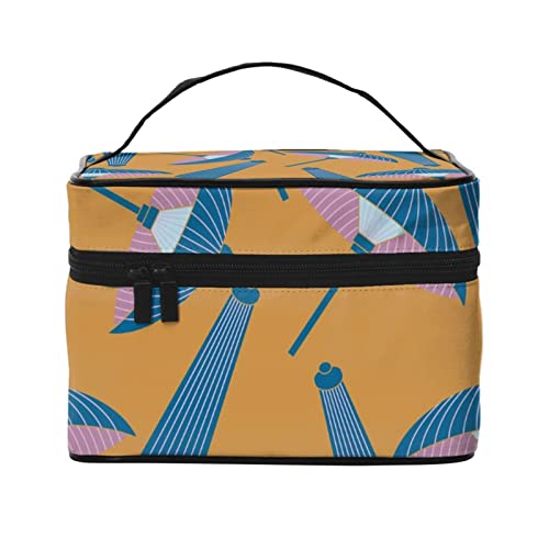 Koi Fish and Lotus Kosmetiktasche Make-up-Tasche Reise Kosmetiktaschen für Frauen Kulturbeutel, Japanischer Stil Blau Regenschirm Muster, Einheitsgröße von TOMPPY