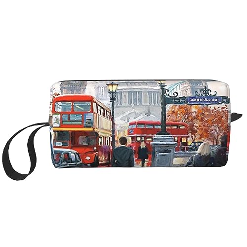 Make-up-Tasche für Damen, London-Impression, bedruckt, große Kapazität, Kosmetiktaschen, tragbare Kulturtasche, Reise-Aufbewahrung, weiß, Einheitsgröße von TOMPPY