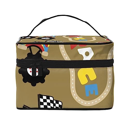 Motorrad Mädchen Kosmetiktasche Make-up Tasche Reise Kosmetiktaschen für Frauen Kulturbeutel, Monster Truck Race Cartoon Muster, Einheitsgröße von TOMPPY