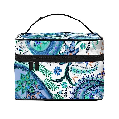 Schwarz und Weiß Tattoo Schädel Muster Kosmetiktasche Make-up Tasche Reise Kosmetiktaschen für Frauen Kulturbeutel, Blaues Paisleymuster, Einheitsgröße von TOMPPY