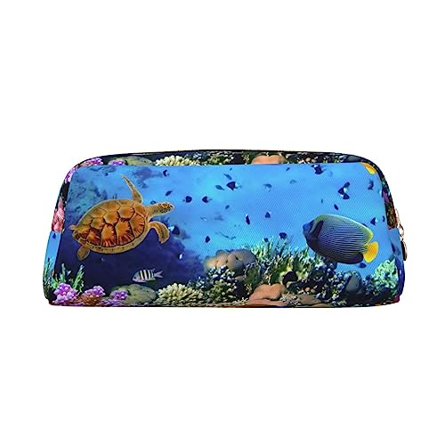 Sea Turtle Reef Fish Printed Pencil Case Stand Up Pencil Pouch Small Pencil Holder Case Stationery Organizer Makeup Bag With Zipper Closure, gold, Einheitsgröße, modisch von TOMPPY