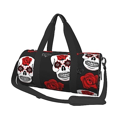 Skulls And Roses Printed Sports Duffel Bag Gym Tote Bag Weekender Travel Bag Sports Gym Bag For Workout Overnight Travel Luggage Women Men, Black, One Size, Schwarz , Einheitsgröße von TOMPPY