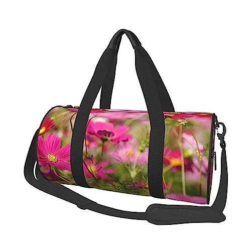 Spring Pink Flowers Printed Sports Duffel Bag Gym Tote Bag Weekender Travel Bag Sports Gym Bag For Workout Overnight Travel Luggage Women Men, Black, One Size, Schwarz , Einheitsgröße von TOMPPY