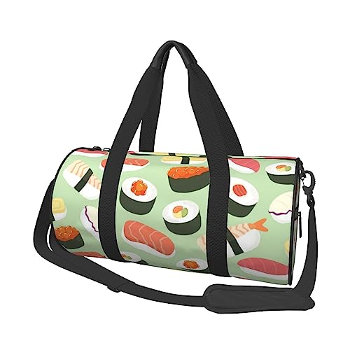 Sushi Food Pattern Printed Sports Duffel Bag Gym Tote Bag Weekender Travel Bag Sports Gym Bag For Workout Overnight Travel Luggage Women Men, Black, One Size, Schwarz , Einheitsgröße von TOMPPY