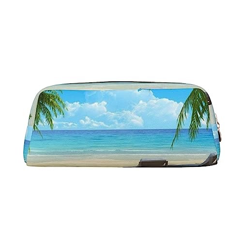 TOMPPY Federmäppchen mit Hawaii-Strand mit Palmen, bedruckt, Stand-Up-Bleistiftbeutel, kleines Federmäppchen, Schreibwaren-Organizer, Make-up-Tasche mit Reißverschluss, gold, Einheitsgröße, Make-up-Tasche von TOMPPY