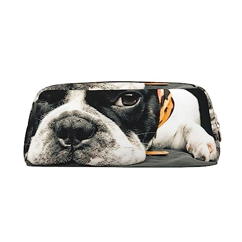 TOMPPY Französische Bulldogge Bedrucktes Federmäppchen Stehen Bis Bleistift Tasche Kleine Bleistifthalter Fall Schreibwaren Organizer Make-up Tasche mit Reißverschluss, gold, Einheitsgröße, von TOMPPY