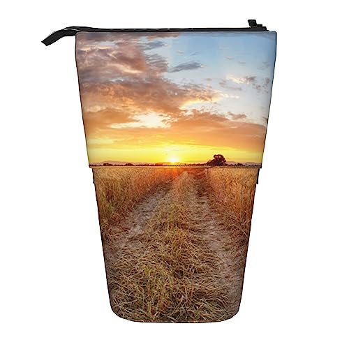 TOMPPY Golden Wheat Field Printed Pencil Case Stand Up Pencil Pouch Telescopic Pencil Holder Case Stationery Organizer Makeup Bag With Zipper Closure, goldfarben, Einheitsgröße, Reisen von TOMPPY