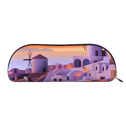 TOMPPY Griechenland Insel Sonnenuntergang Landschaft gedruckt Bleistift Fall Stand Up Bleistift Beutel Kleine Bleistifthalter Fall Schreibwaren Organizer Make-up Tasche Mit Reißverschluss, gold, von TOMPPY