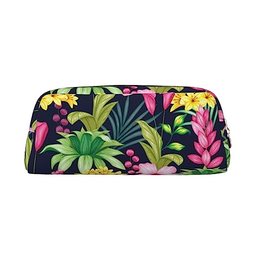 TOMPPY Hawaiianische bunte Blume gedruckt Bleistift Fall Stand Up Bleistift Tasche Kleine Bleistifthalter Fall Schreibwaren Organizer Make-up Tasche mit Reißverschluss, gold, Einheitsgröße, von TOMPPY