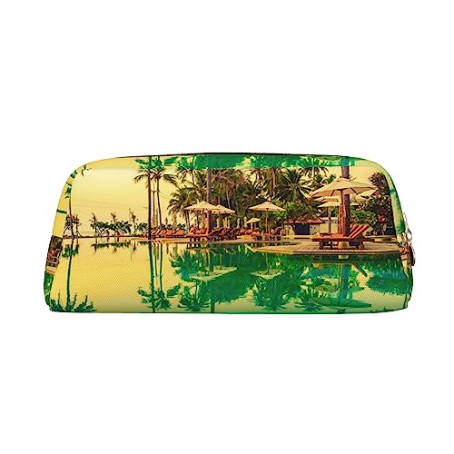 TOMPPY Hotel Resort Pool Gedruckt Bleistift Fall Stehen Bis Bleistift Beutel Kleine Bleistifthalter Fall Schreibwaren Organizer Make-up Tasche Mit Reißverschluss, gold, Einheitsgröße, modisch von TOMPPY