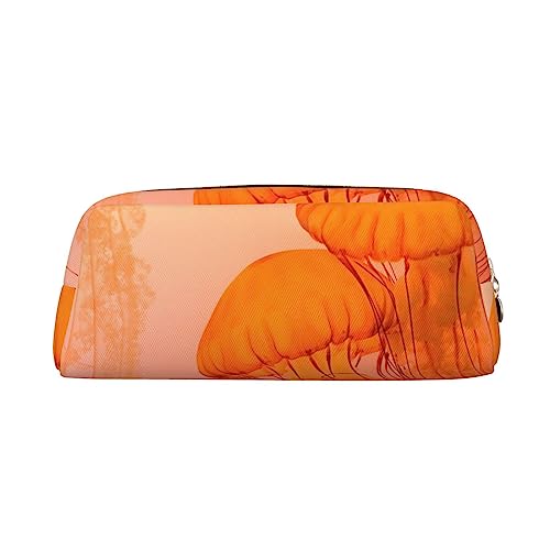 TOMPPY Jellyfish Orange Bedrucktes Federmäppchen Stehen Bleistift Tasche Kleine Bleistifthalter Fall Schreibwaren Organizer Make-up Tasche Mit Reißverschluss, gold, Einheitsgröße, modisch von TOMPPY