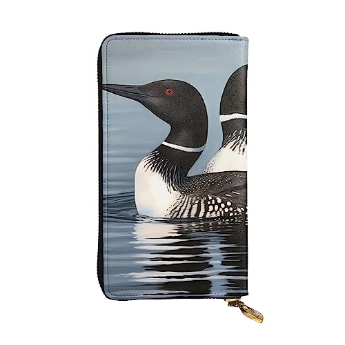 TOMPPY Loon Birds bedruckte lange Damen-Geldbörse, Reißverschluss, Clutch, Geldbörse, Kartenhalter, Organizer, Schwarz, Einheitsgröße, Schwarz , Einheitsgröße von TOMPPY