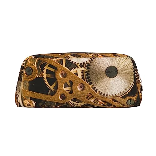 TOMPPY Mechanical Gears Bedrucktes Federmäppchen Stand Up Bleistift Beutel Kleine Bleistifthalter Fall Schreibwaren Organizer Make-up-Tasche mit Reißverschluss, gold, Einheitsgröße, Make-up-Tasche von TOMPPY