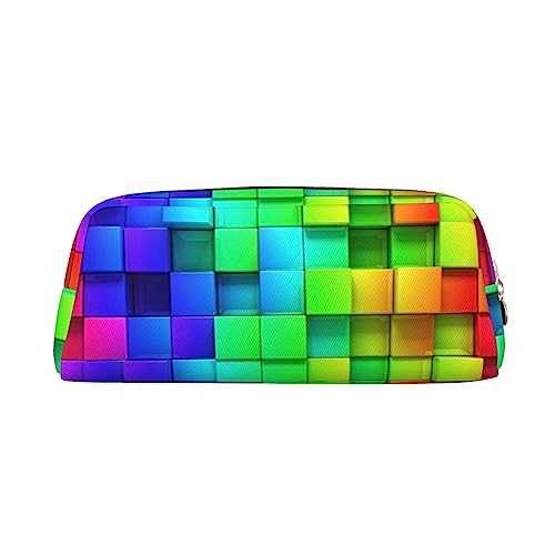 TOMPPY Rainbow Color Plaid Printed Pencil Case Stand Up Pencil Pouch Small Pencil Holder Case Stationery Organizer Makeup Bag with Zipper Closure, gold, Einheitsgröße, Make-up-Tasche von TOMPPY