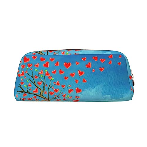 TOMPPY Red Hart With Tree Printed Pencil Case Stand Up Pencil Pouch Small Pencil Holder Case Stationery Organizer Makeup Bag With Zipper Closure, gold, Einheitsgröße, modisch von TOMPPY