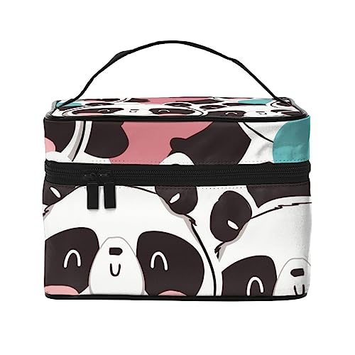 Tag der Toten Bunte Zuckerschädel mit Blumen Kosmetiktasche Make-up-Tasche Reise Kosmetiktasche für Frauen Kulturbeutel, Cartoon Tier Niedliche Pandas, Einheitsgröße von TOMPPY