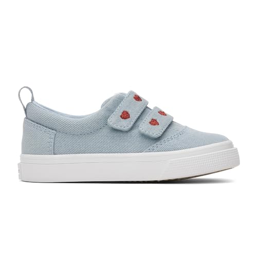 TOMS Tiny Girl's Fenix Double Strap Sneaker, Pastel Blue Washed Denim/Metallic Embroidered Hearts, 6 UK von TOMS