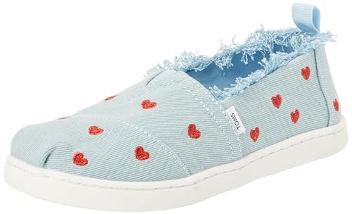 TOMS Youth Girl's Classic Alpargata Espadrille Loafer Flat, Pastel Blue Washed Denim/Metallic Embroidered Hearts, 11.5 UK von TOMS