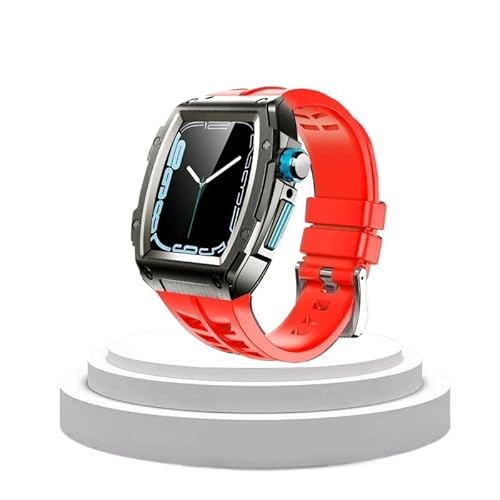 TONECY Edelstahl-Modifikationsset für Apple Watch, 44 mm, 45 mm, Metallgehäuse, Gummiband, Uhrenarmband für iWatch Serie 8, 7, 6, 54, SE von TONECY