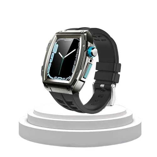 TONECY Edelstahl-Modifikationsset für Apple Watch, 44 mm, 45 mm, Metallgehäuse, Gummiband, Uhrenarmband für iWatch Serie 8, 7, 6, 54, SE von TONECY