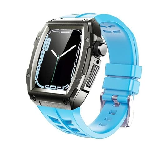 TONECY Edelstahl-Modifikationsset für Apple Watch, 44 mm, 45 mm, Metallgehäuse, Gummiband, Uhrenarmband für iWatch Serie 8, 7, 6, 54, SE von TONECY