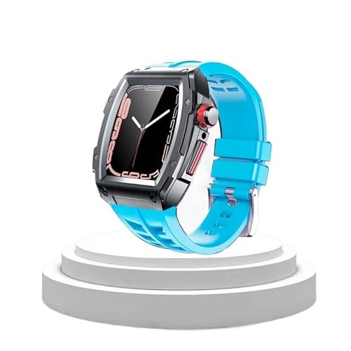 TONECY Edelstahl-Modifikationsset für Apple Watch, 44 mm, 45 mm, Metallgehäuse, Gummiband, Uhrenarmband für iWatch Serie 8, 7, 6, 54, SE von TONECY