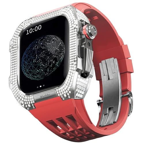 TONECY Gummiband, Titan-Lünette für Apple Watch 7/6/5/4/SE, Apple Mod Watch, Zubehör, Ersatz-Titan, Luxus-Hülle, kompatibel mit iWatch Serie 44 mm, mit Werkzeug von TONECY