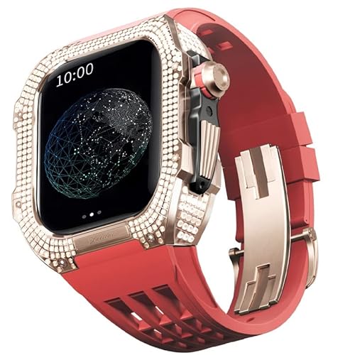 TONECY Gummiband, Titan-Lünette für Apple Watch 7/6/5/4/SE, Apple Mod Watch, Zubehör, Ersatz-Titan, Luxus-Hülle, kompatibel mit iWatch Serie 44 mm, mit Werkzeug von TONECY