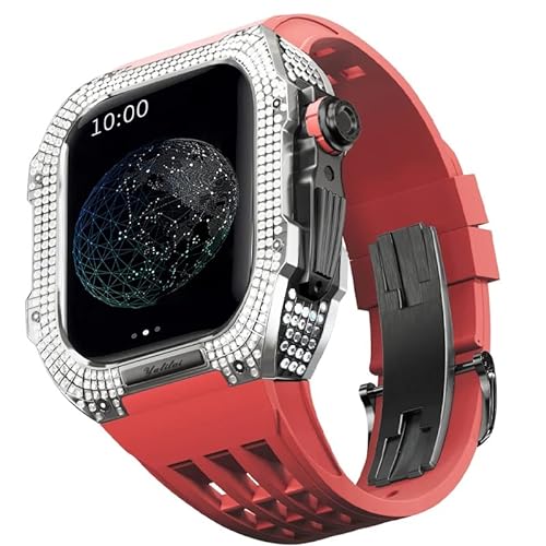 TONECY Gummiband, Titan-Lünette für Apple Watch 7/6/5/4/SE, Apple Mod Watch, Zubehör, Ersatz-Titan, Luxus-Hülle, kompatibel mit iWatch Serie 44 mm, mit Werkzeug von TONECY