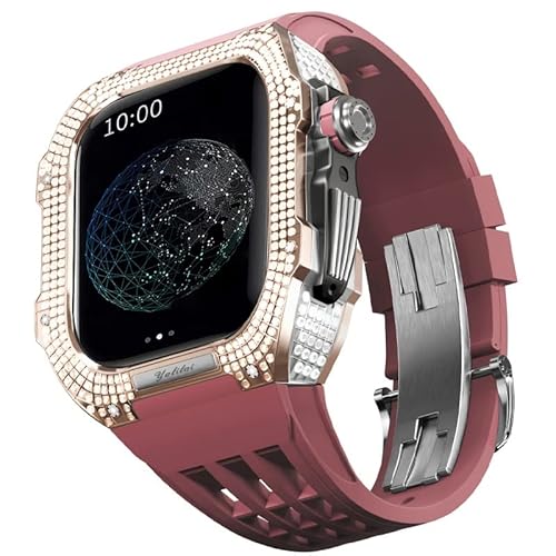 TONECY Gummiband, Titan-Lünette für Apple Watch 7/6/5/4/SE, Apple Mod Watch, Zubehör, Ersatz-Titan, Luxus-Hülle, kompatibel mit iWatch Serie 44 mm, mit Werkzeug von TONECY