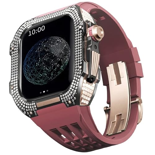 TONECY Gummiband, Titan-Lünette für Apple Watch 7/6/5/4/SE, Apple Mod Watch, Zubehör, Ersatz-Titan, Luxus-Hülle, kompatibel mit iWatch Serie 44 mm, mit Werkzeug von TONECY