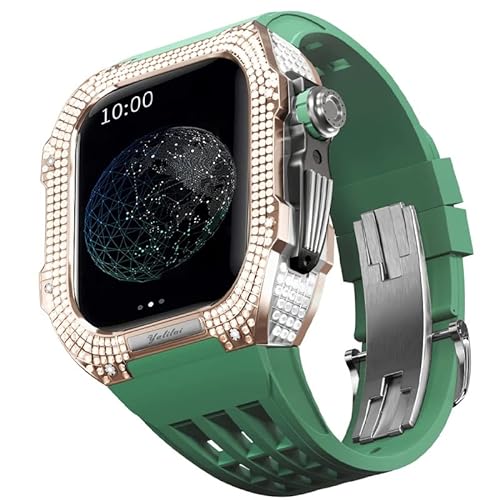 TONECY Gummiband, Titan-Lünette für Apple Watch 8/7, Apple Mod Watch, Zubehör, Ersatz-Titan, Luxus-Hülle, kompatibel mit iWatch Serie 45 mm, mit Werkzeug von TONECY