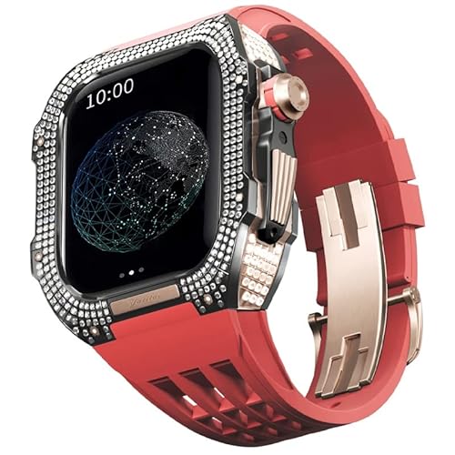 TONECY Gummiband, Titan-Lünette für Apple Watch 8/7, Apple Mod Watch, Zubehör, Ersatz-Titan, Luxus-Hülle, kompatibel mit iWatch Serie 45 mm, mit Werkzeug von TONECY