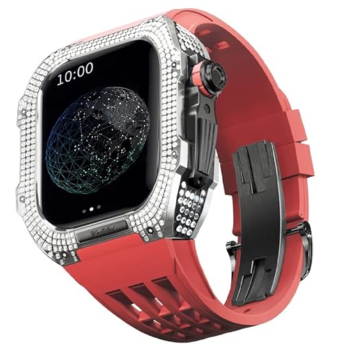 TONECY Gummiband, Titan-Lünette für Apple Watch 8/7, Apple Mod Watch, Zubehör, Ersatz-Titan, Luxus-Hülle, kompatibel mit iWatch Serie 45 mm, mit Werkzeug von TONECY