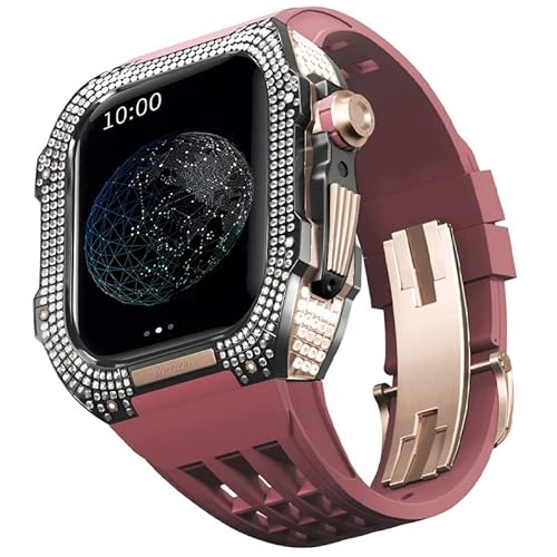 TONECY Gummiband, Titan-Lünette für Apple Watch 8/7, Apple Mod Watch, Zubehör, Ersatz-Titan, Luxus-Hülle, kompatibel mit iWatch Serie 45 mm, mit Werkzeug von TONECY