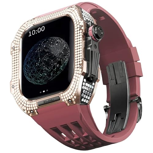 TONECY Gummiband, Titan-Lünette für Apple Watch 8/7, Apple Mod Watch, Zubehör, Ersatz-Titan, Luxus-Hülle, kompatibel mit iWatch Serie 45 mm, mit Werkzeug von TONECY