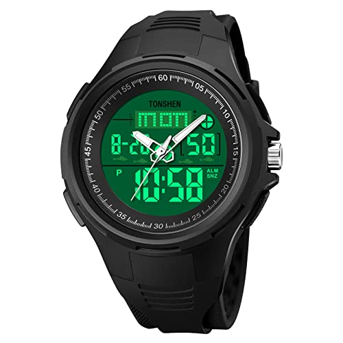 TONSHEN Herren Digital Sport Uhren Analog Quarz LED Elektronik DREI Zeit Wasserdicht Outdoor Militär Alarm Datum Stoppuhr Plastik Armbanduhr von TONSHEN