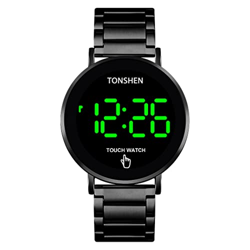 TONSHEN Herren Digital Uhren Berühren LED Elektronik Beleuchtung Edelstahl Armbanduhr (Schwarz) von TONSHEN