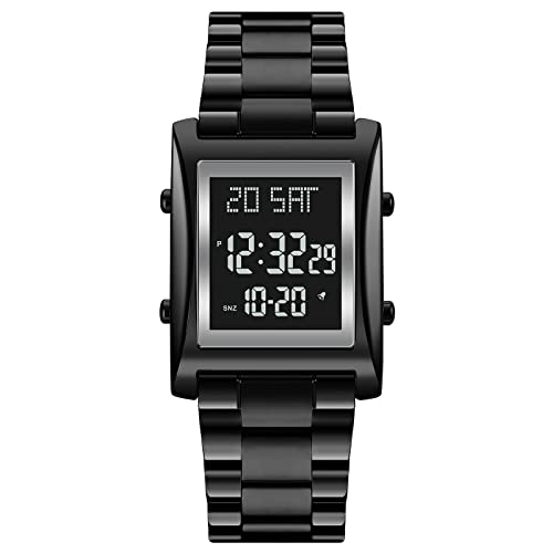 TONSHEN Herren Edelstahl Digital Uhren LED Elektronik Outdoor Multifunktional Doppelte Zeit Countdown Alarm Stoppuhr Sportuhr Armbanduhr (Schwarz 2) von TONSHEN