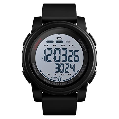 TONSHEN Herren Outdoor Sport Uhren 50M Wasserdicht LED Elektronik Multifunktional Schrittzähler Kalorien Double Zeit Alarm Militär Digitaluhr (Schwarz 2) von TONSHEN