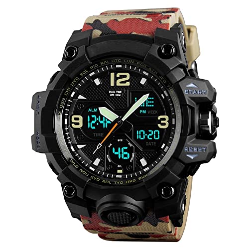 TONSHEN Herren Wasserdicht Digital Sport Uhren für Männer LED Outdoor Militär Armbanduhr Datum Alarm Tactical Herrenuhr Analog Quarzuhr Plastik Uhren von TONSHEN