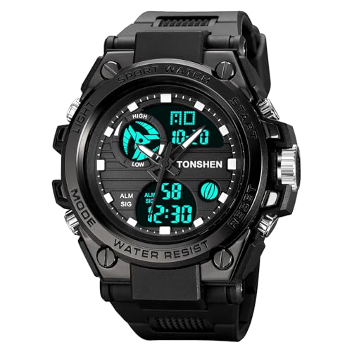 TONSHEN Herren Wasserdicht Uhr Digitaluhr Sportuhr Analog Quarz LED Elektronik Plastik Uhren (Schwarz) von TONSHEN